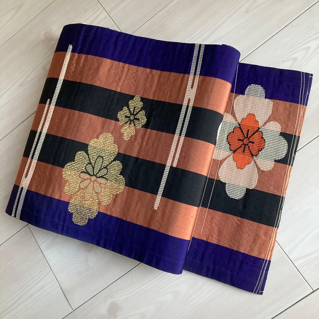 アンティーク京袋帯　しつけ糸付　アイボリー 牡丹・金駒刺繍　正絹　N1-25