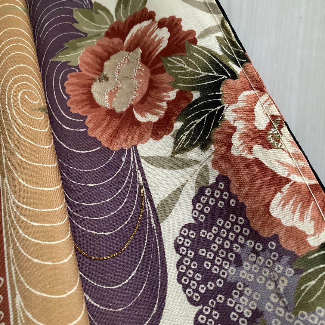 アンティーク京袋帯　しつけ糸付　アイボリー 牡丹・金駒刺繍　正絹　N1-25