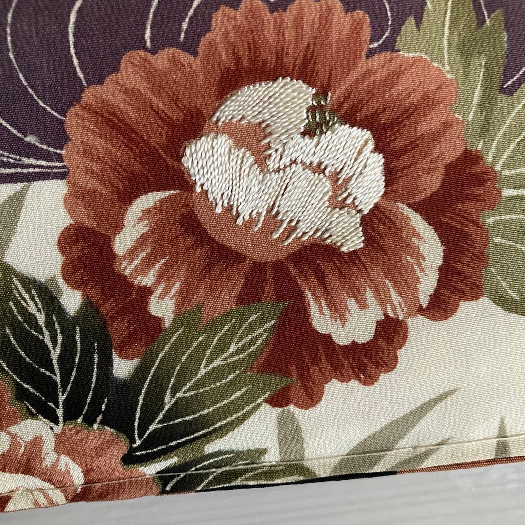 アンティーク京袋帯　しつけ糸付　アイボリー 牡丹・金駒刺繍　正絹　N1-25