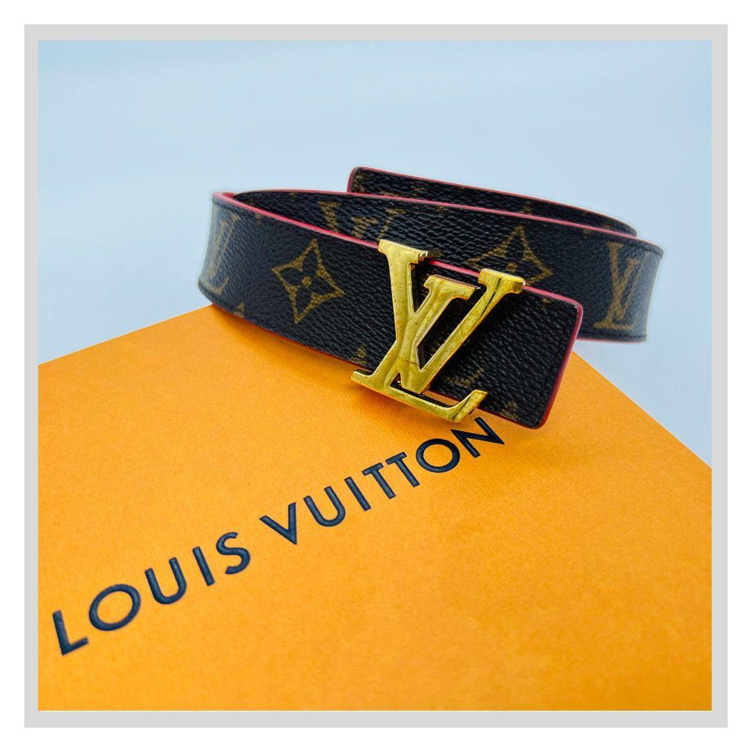 ルイヴィトン　サンチュール LV　イニシアル　ベルト ブラウン　レッド レザー