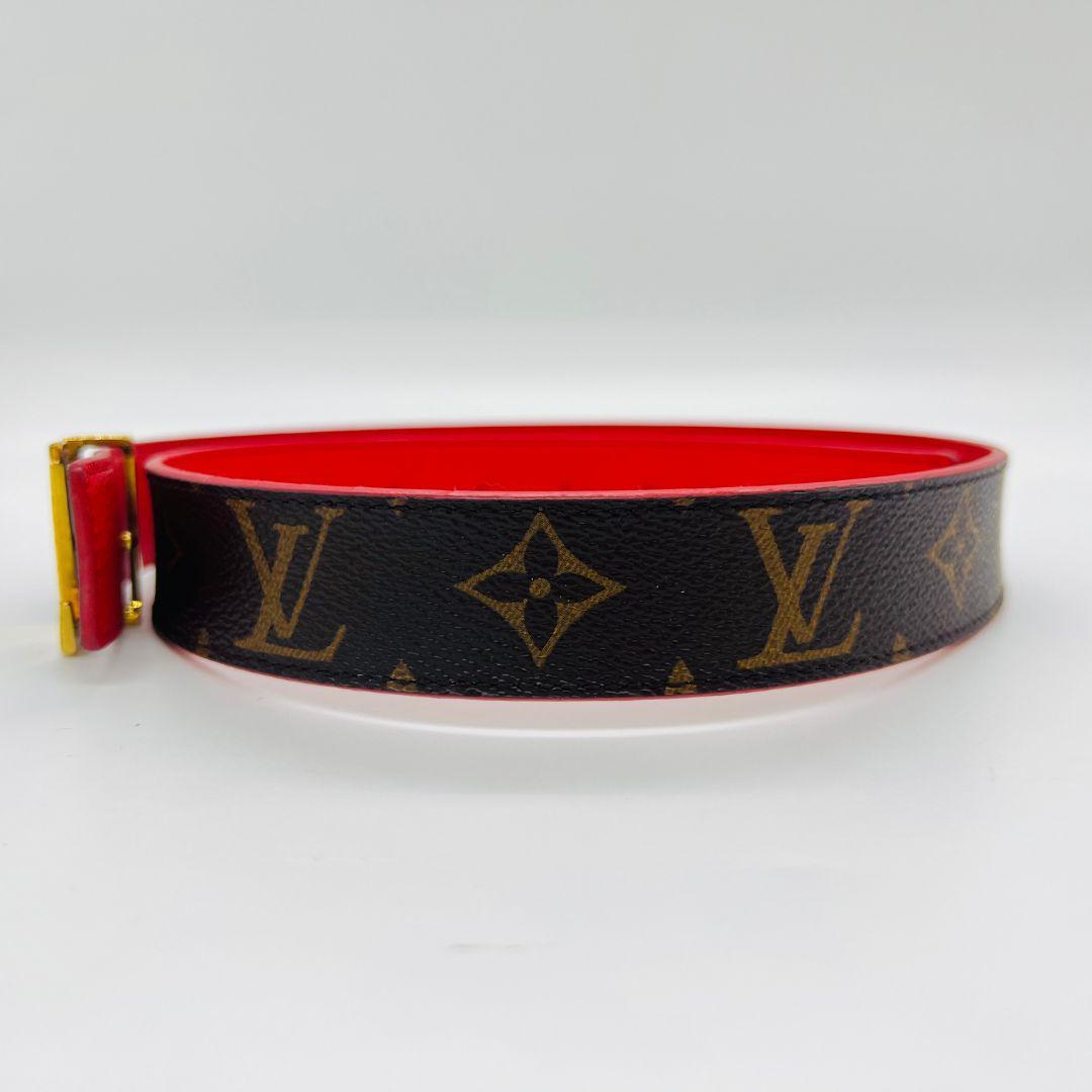 ルイヴィトン　サンチュール LV　イニシアル　ベルト ブラウン　レッド レザー