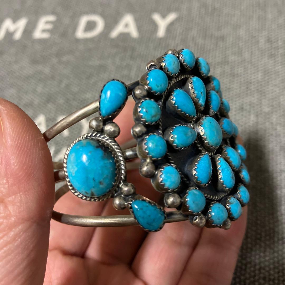 ナバホ族　刻印有　ターコイズバングル　スリーピングビューティー　シルバー925