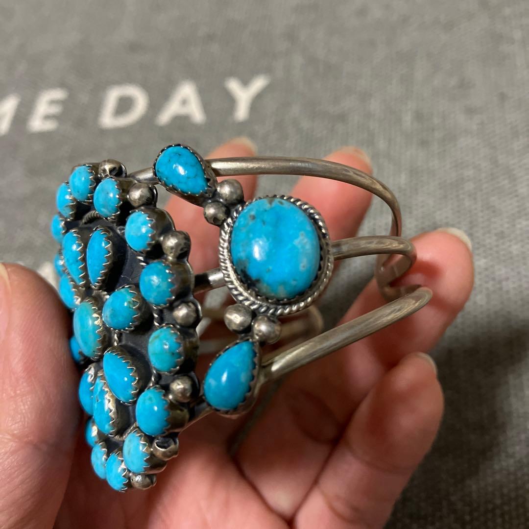 ナバホ族　刻印有　ターコイズバングル　スリーピングビューティー　シルバー925