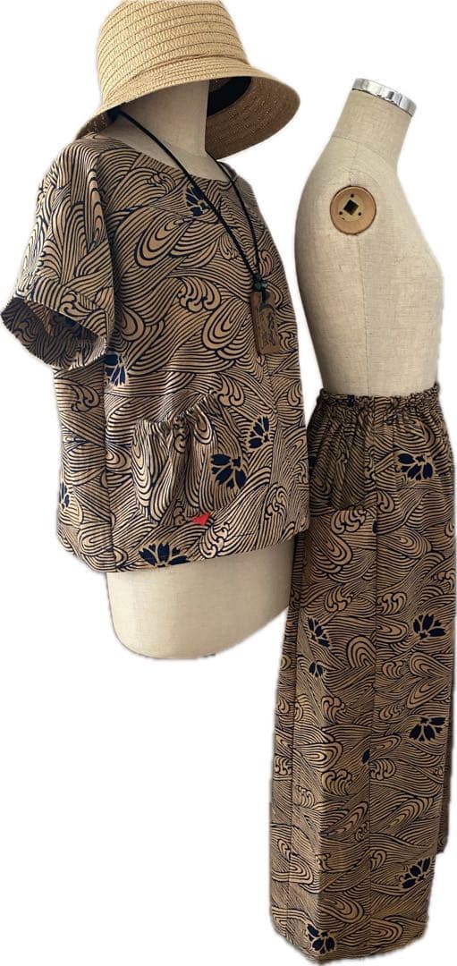 浴衣リメイク　チュニック　ワイドパンツセットアップ