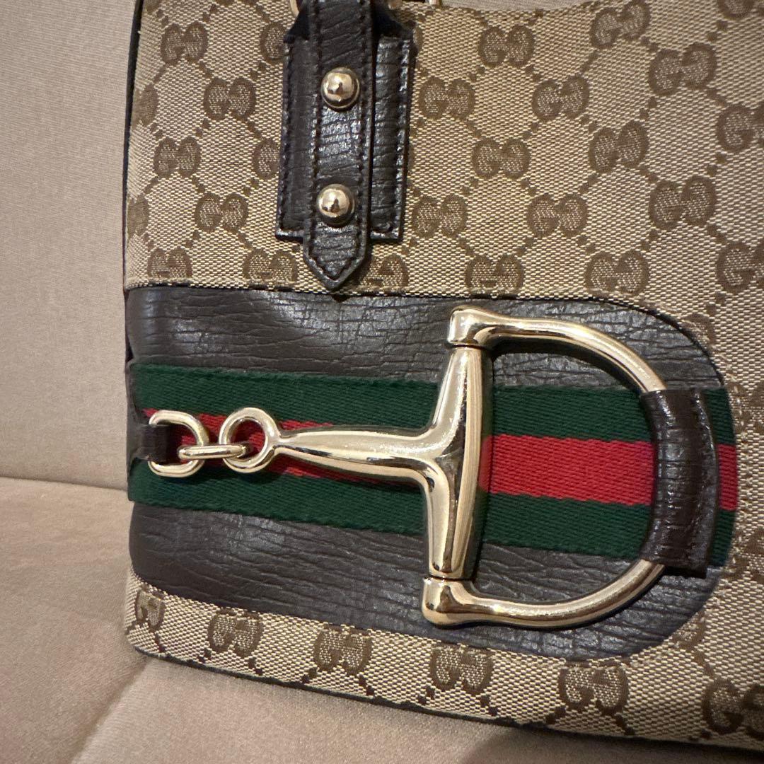 【美品】GUCCI ホースビット GGキャンバス ハンドバッグ