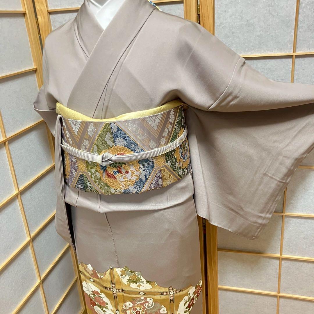 ［4429］色留袖 雪輪花文様 金彩 三つ紋 渡辺星 正絹 着物 袷