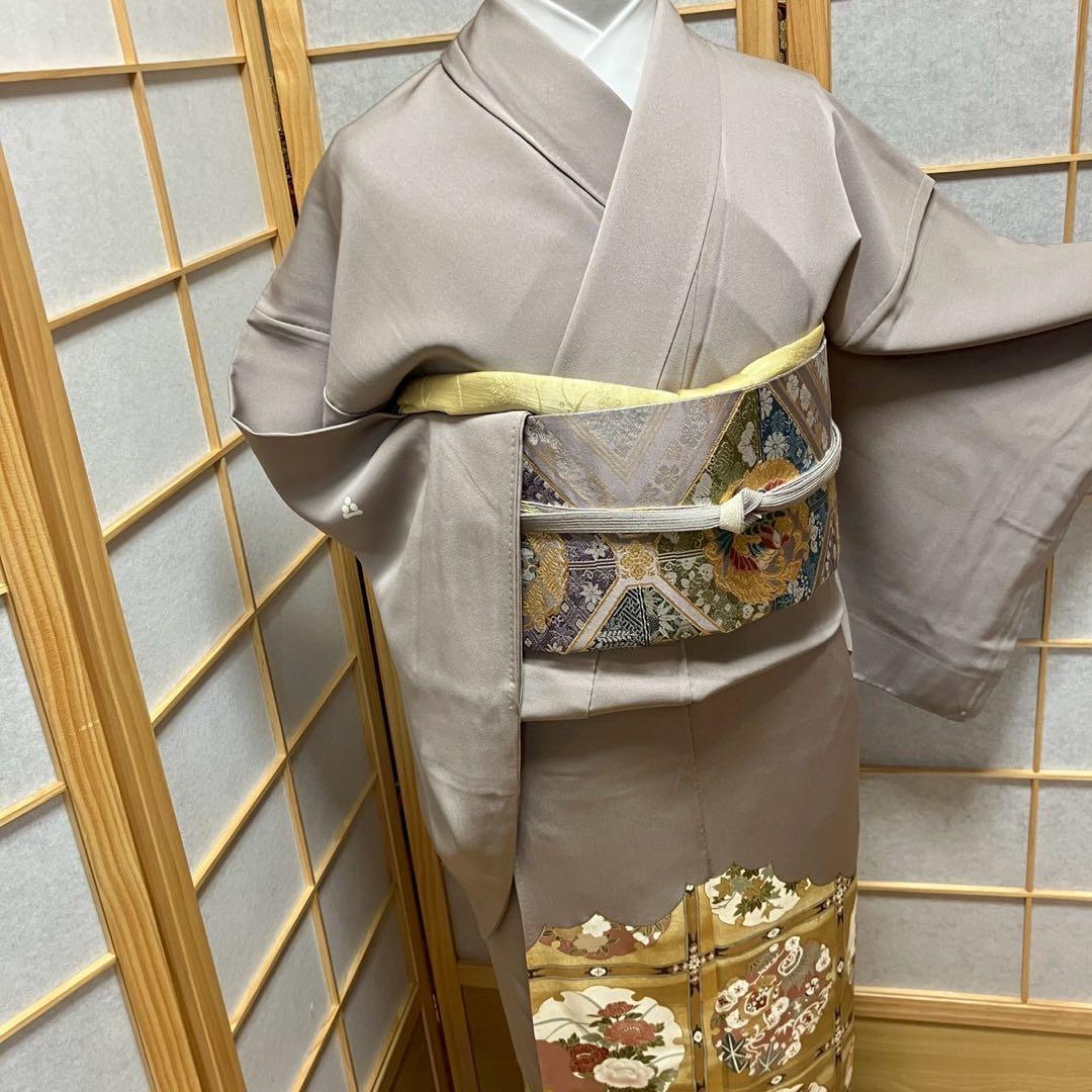 ［4429］色留袖 雪輪花文様 金彩 三つ紋 渡辺星 正絹 着物 袷