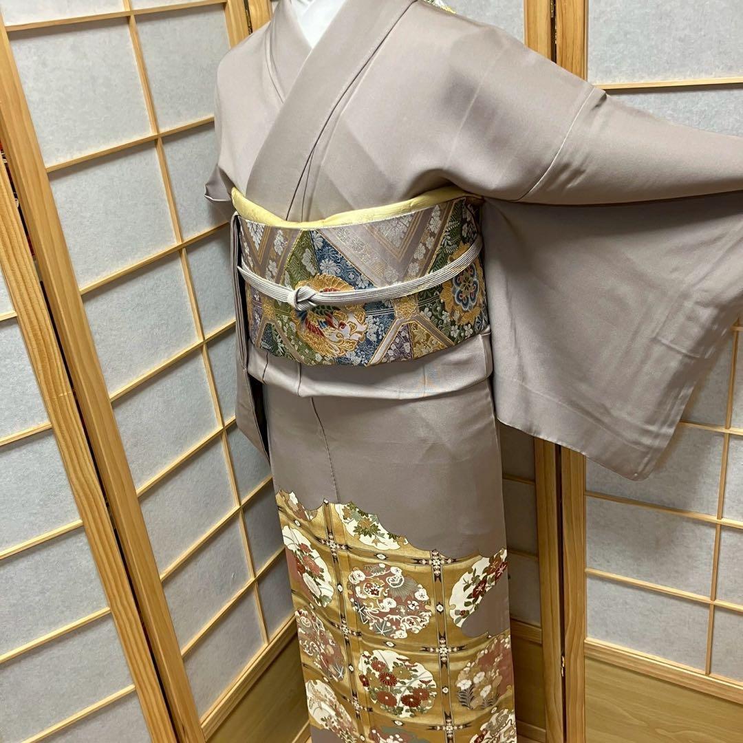 ［4429］色留袖 雪輪花文様 金彩 三つ紋 渡辺星 正絹 着物 袷