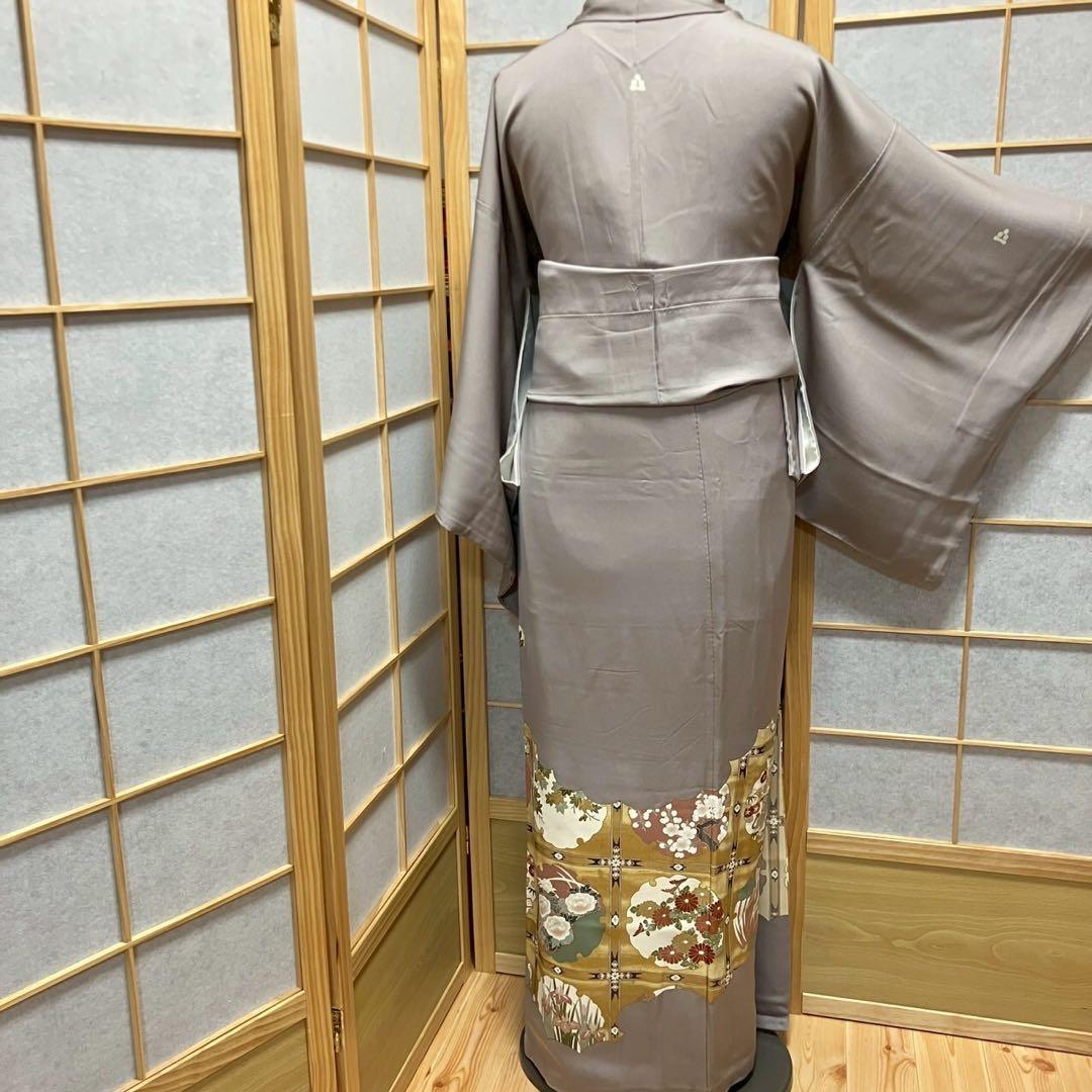 ［4429］色留袖 雪輪花文様 金彩 三つ紋 渡辺星 正絹 着物 袷