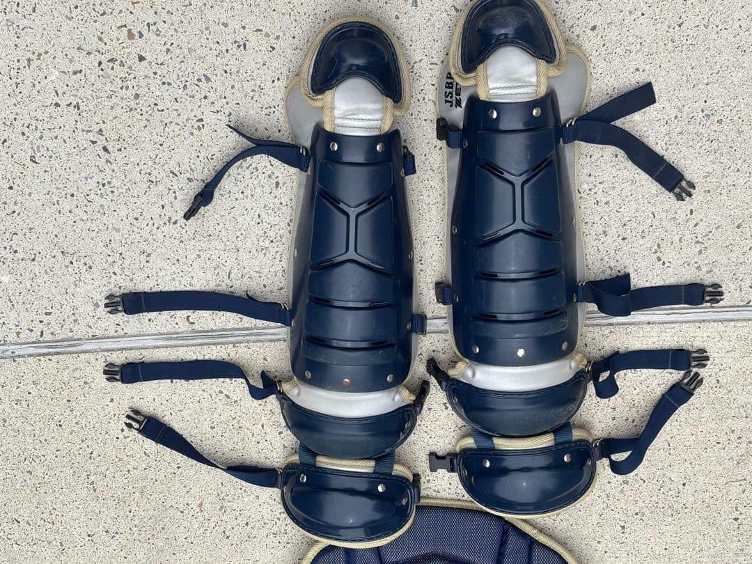 キャッチャー用レガースセット ネイビー キャッチャー防具 フルセット、ゼット