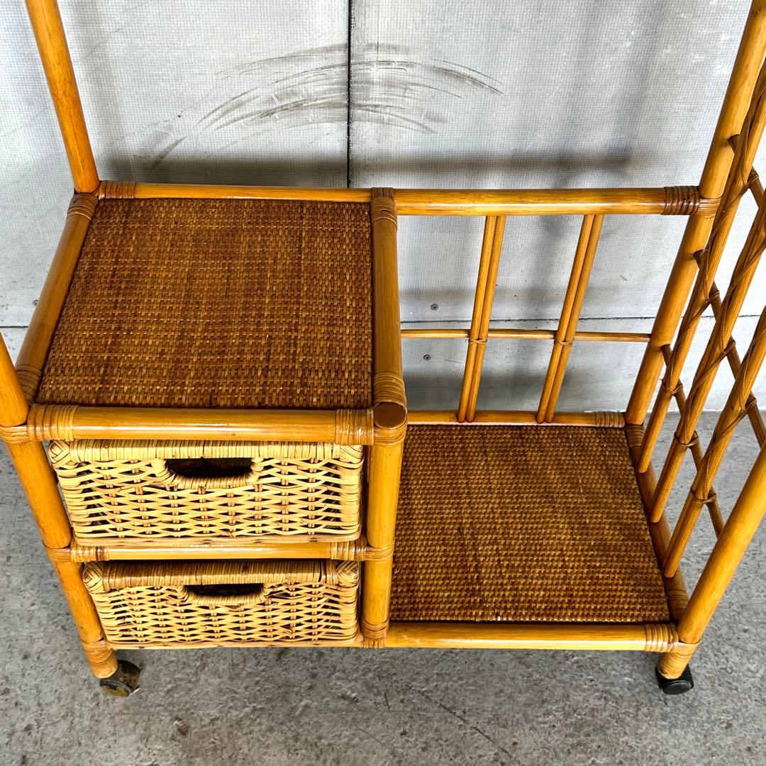 ꧁ラタン꧂昭和レトロ ラタン ハンガーラック 収納付き 籐家具 ヴィンテージ