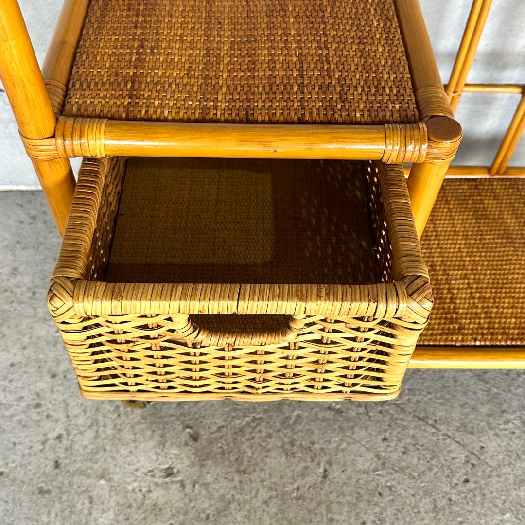 ꧁ラタン꧂昭和レトロ ラタン ハンガーラック 収納付き 籐家具 ヴィンテージ