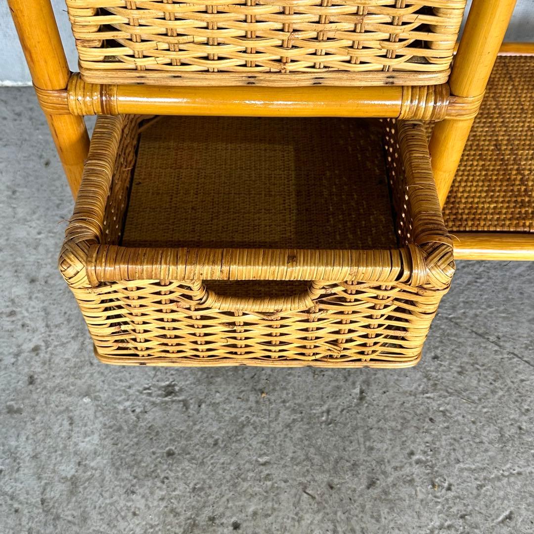 ꧁ラタン꧂昭和レトロ ラタン ハンガーラック 収納付き 籐家具 ヴィンテージ