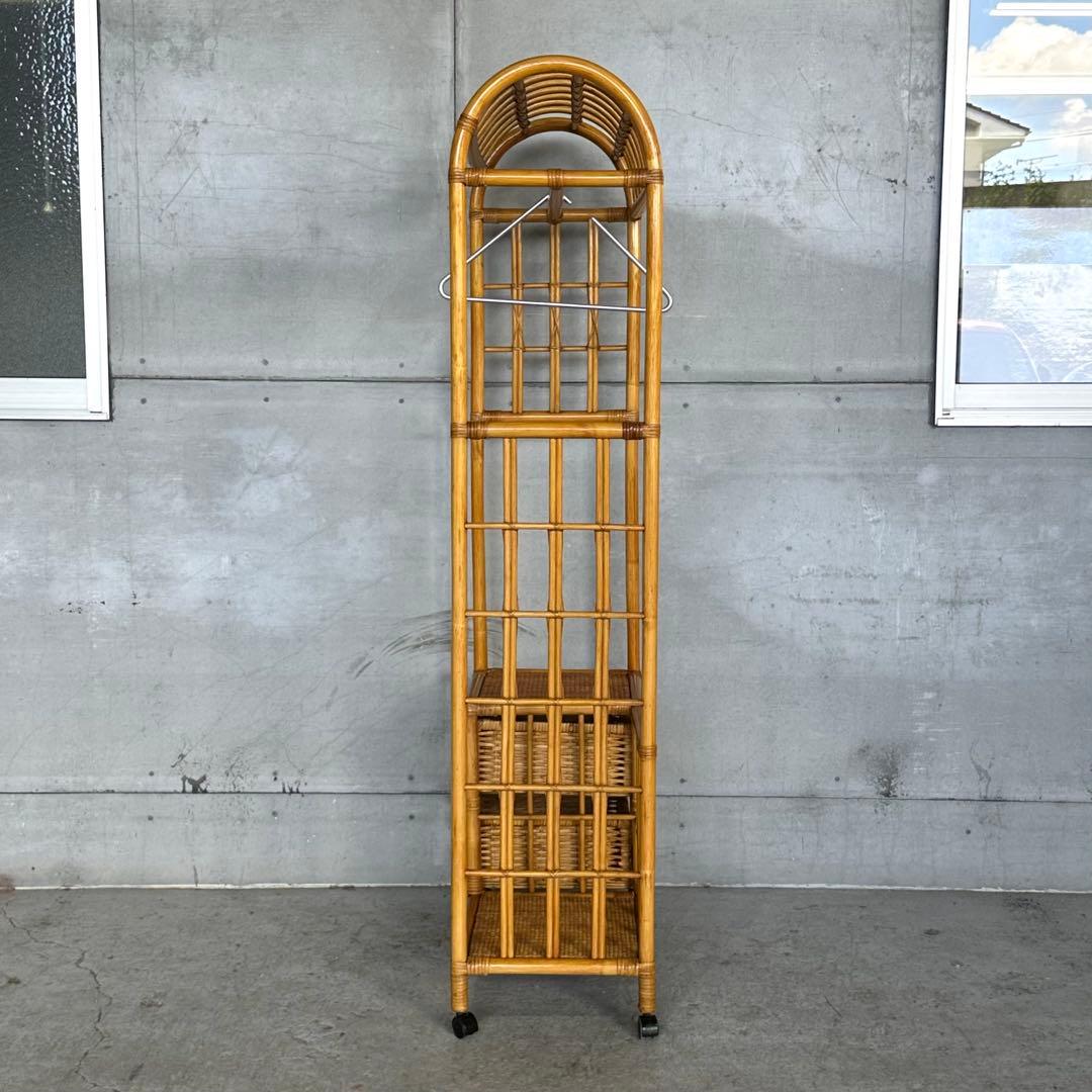 ꧁ラタン꧂昭和レトロ ラタン ハンガーラック 収納付き 籐家具 ヴィンテージ