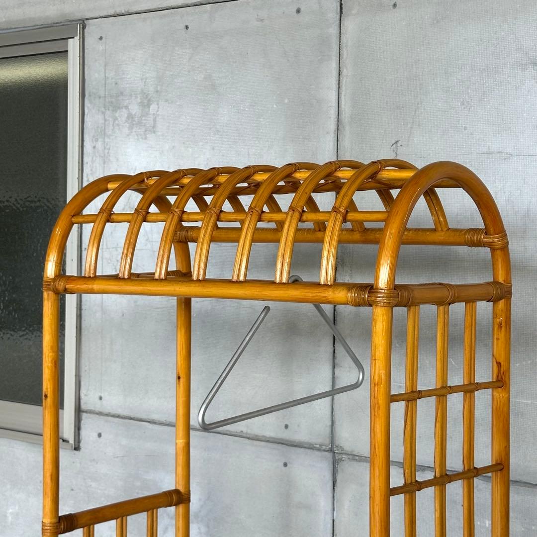꧁ラタン꧂昭和レトロ ラタン ハンガーラック 収納付き 籐家具 ヴィンテージ