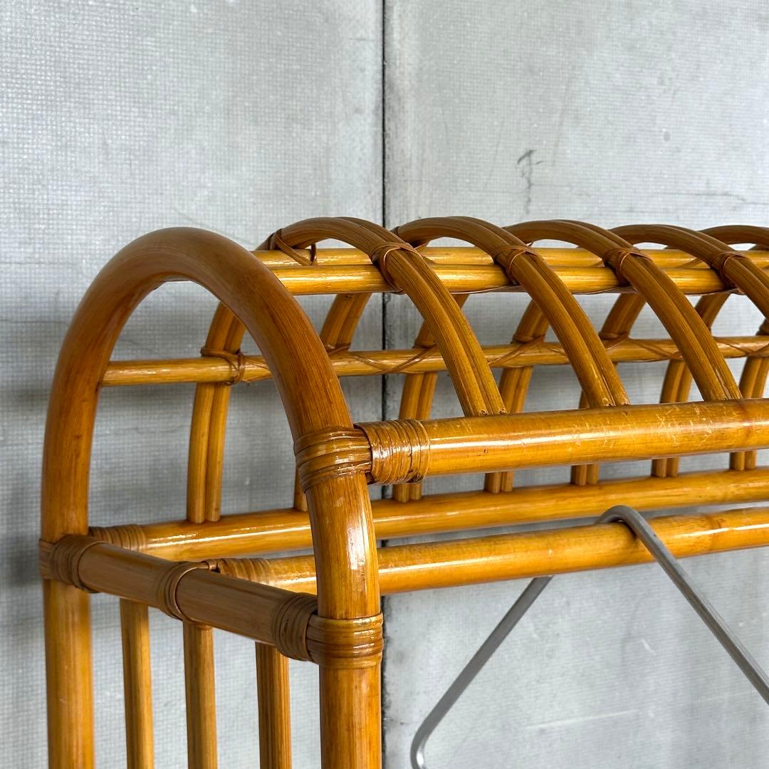 ꧁ラタン꧂昭和レトロ ラタン ハンガーラック 収納付き 籐家具 ヴィンテージ