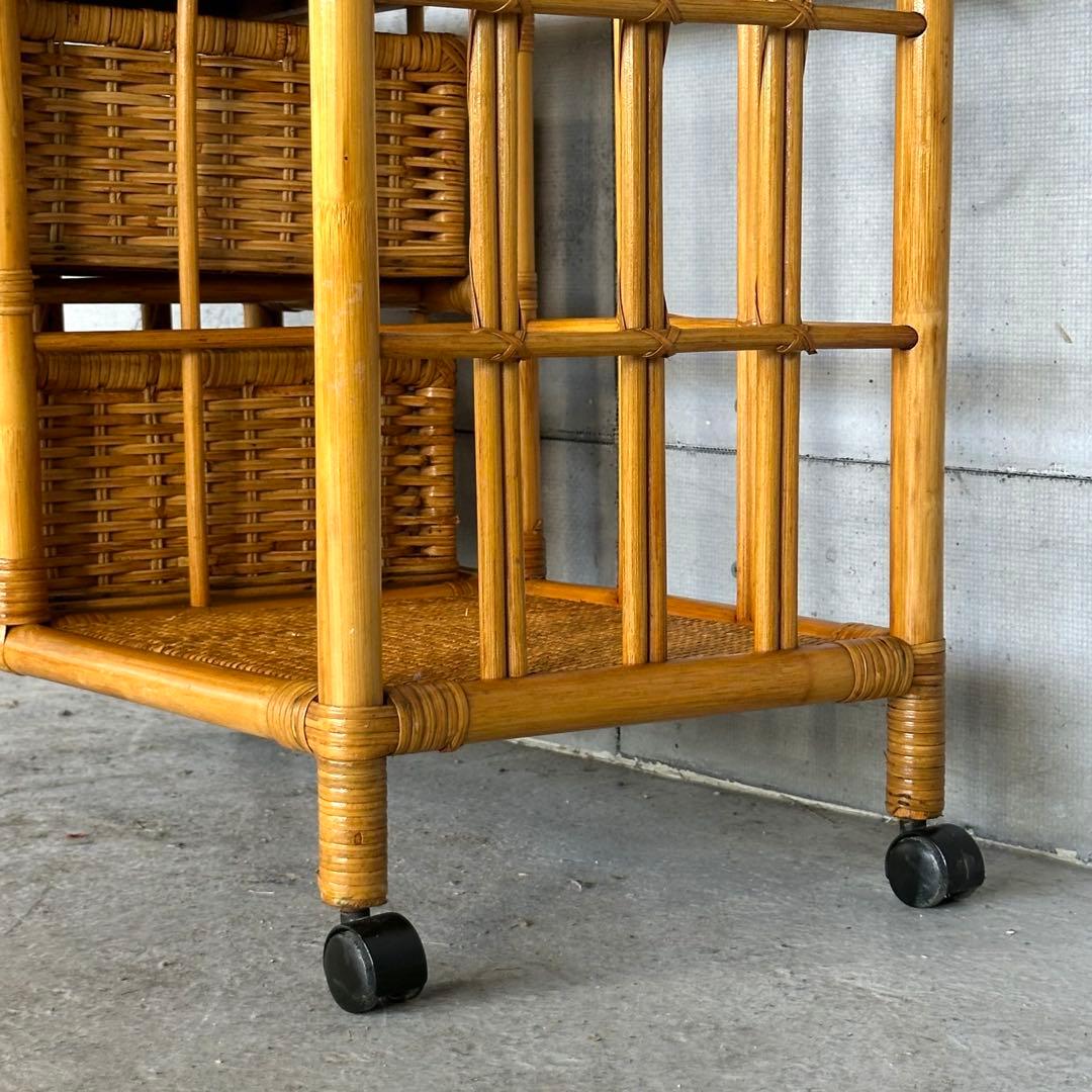 ꧁ラタン꧂昭和レトロ ラタン ハンガーラック 収納付き 籐家具 ヴィンテージ