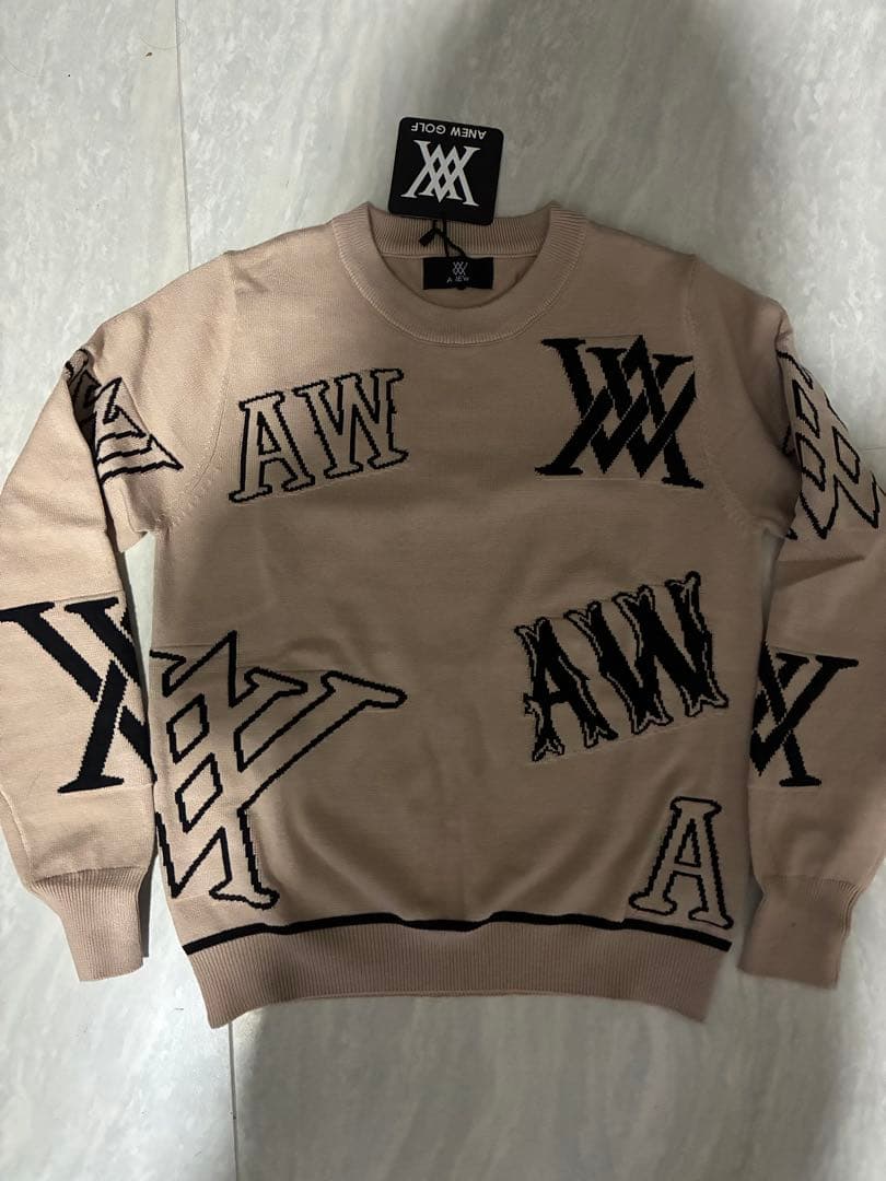 新品未使用！海外購入A NEW GOLF ロゴプリントセーター ベージュSサイズ