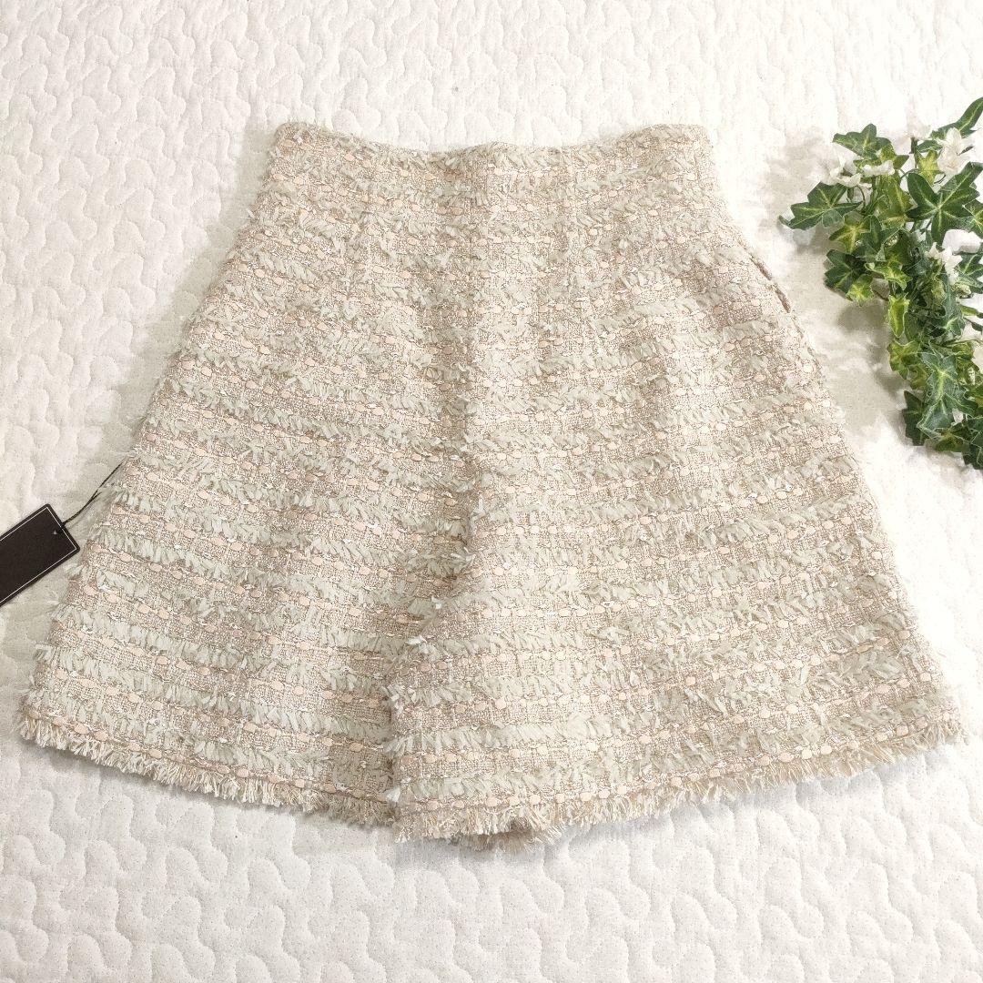 新品✨FOXEY　ミックスツイードショートパンツ　ピンクベージュ　38