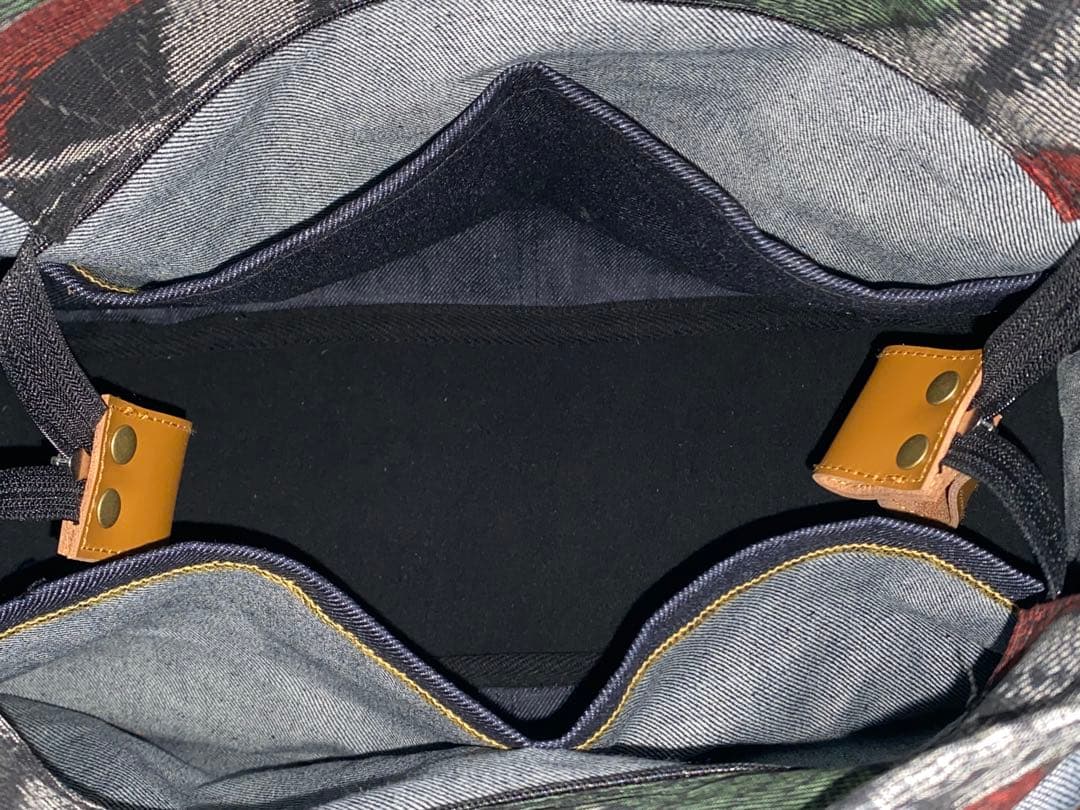 大島紬&岡山デニム☆Mサイズ☆4way♪あおりバッグ☆ポーチ付き