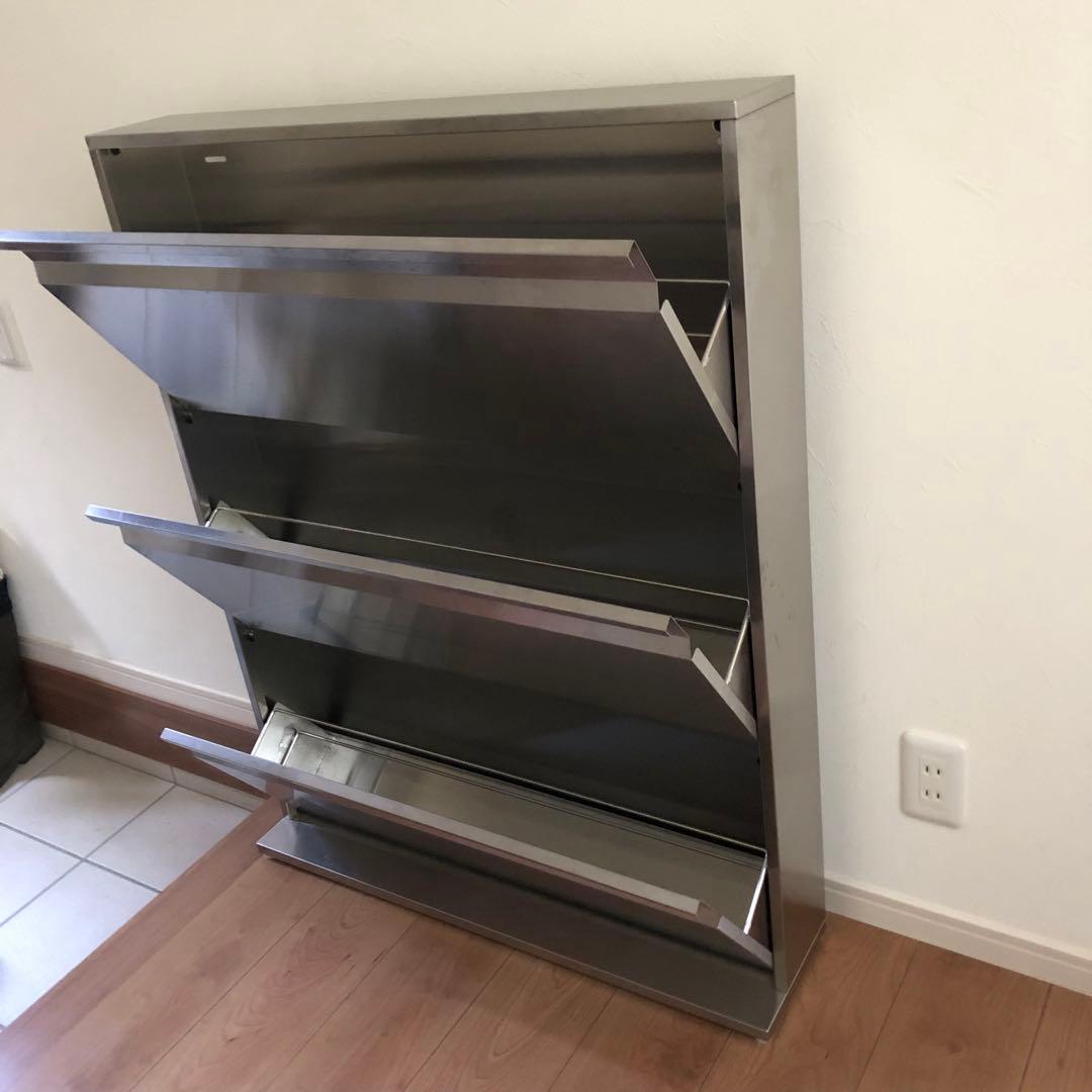 ステンレス製 3段シューズラック 薄型