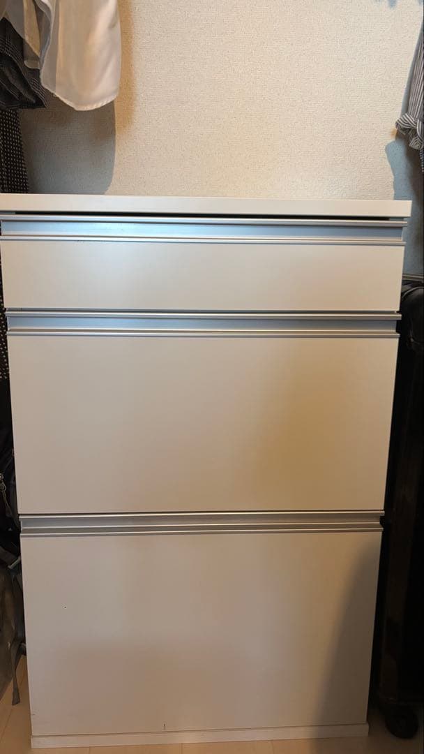 美品 3段キッチンボード 食器棚 キャビネット ホワイト【練馬区引取限定】