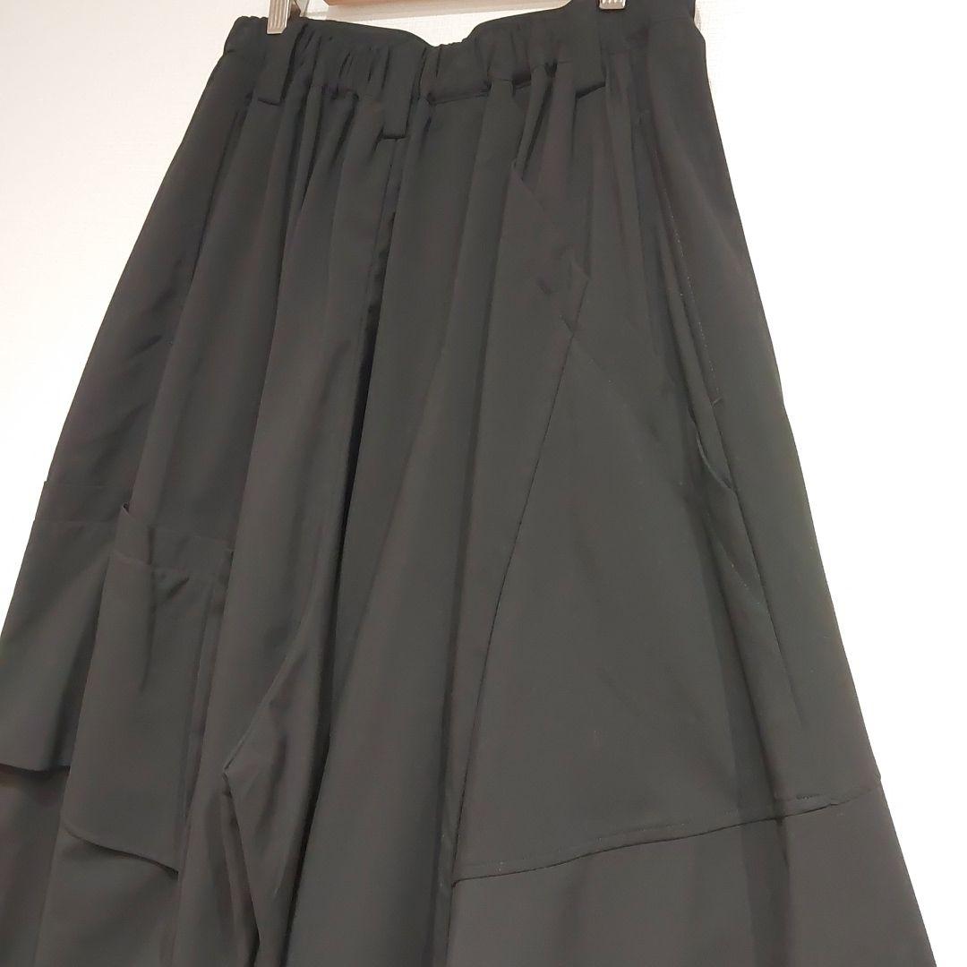 タグ付【MOYURU 萌】モユル 変形パンツ アシンメトリー ウエストゴム 黒