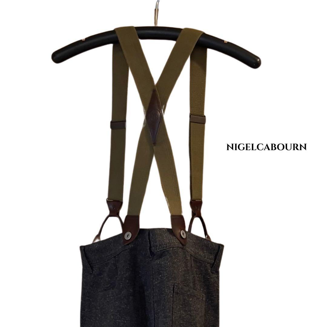 Nigel Cabournサスペンダー オリーブグリーン×ブラウン ゴム×レザー