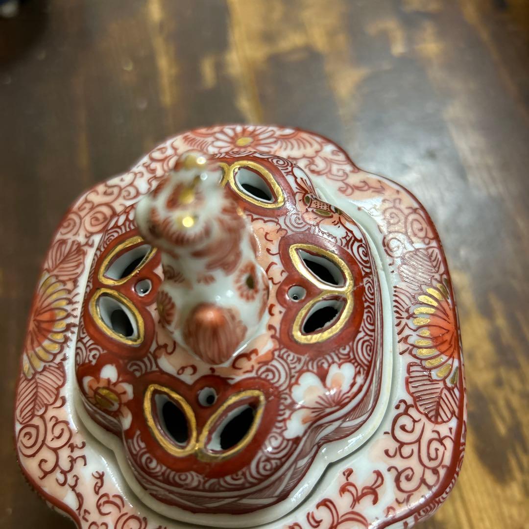 九谷焼　骨董品　美術品　古物　香炉2つ　角福　赤絵　染付