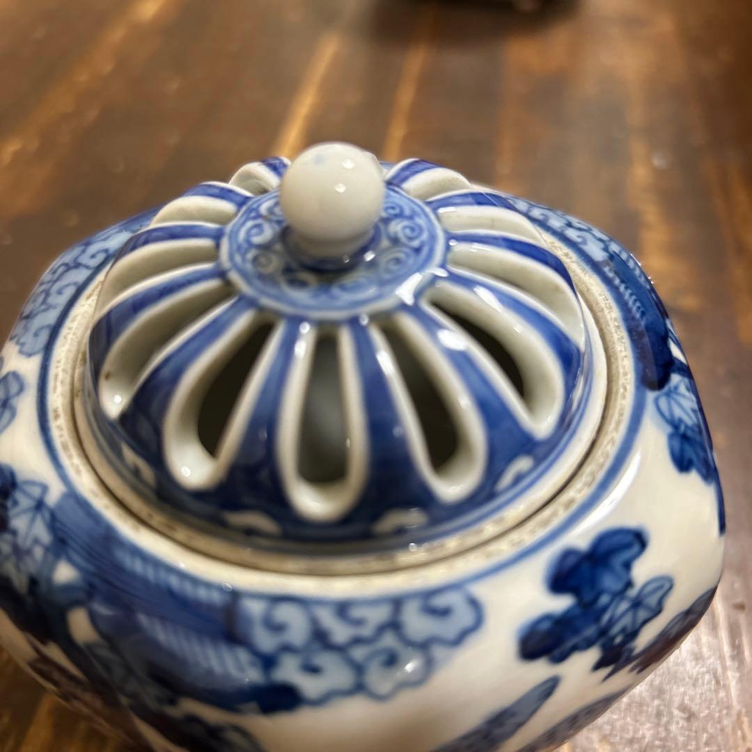 九谷焼　骨董品　美術品　古物　香炉2つ　角福　赤絵　染付