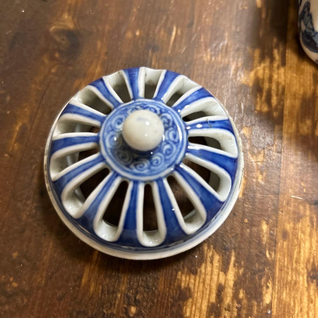 九谷焼　骨董品　美術品　古物　香炉2つ　角福　赤絵　染付