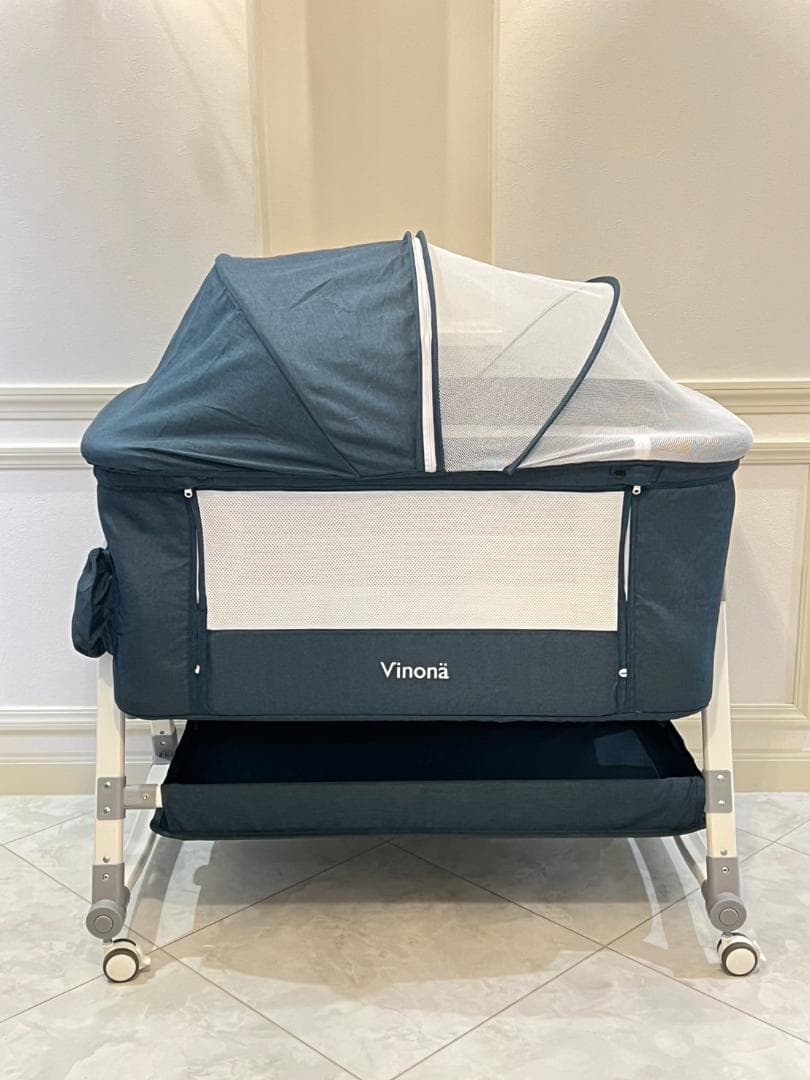 Vinona ベビーベッド 折りたたみ ハイローベッド グレー