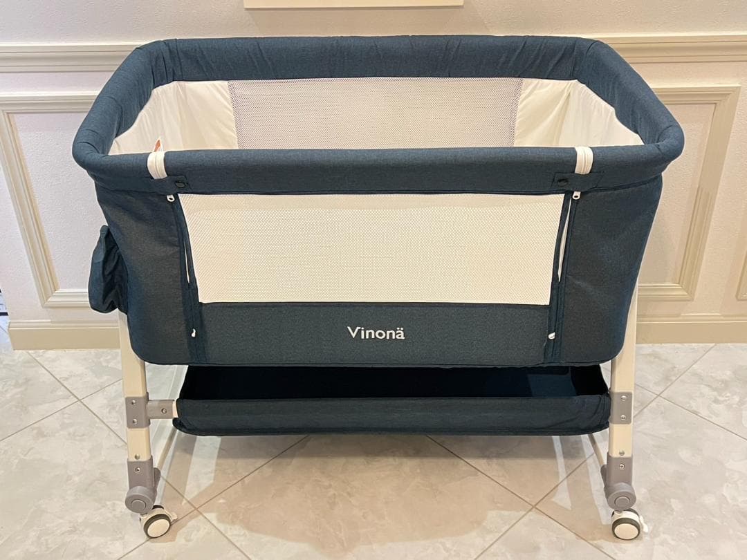 Vinona ベビーベッド 折りたたみ ハイローベッド グレー
