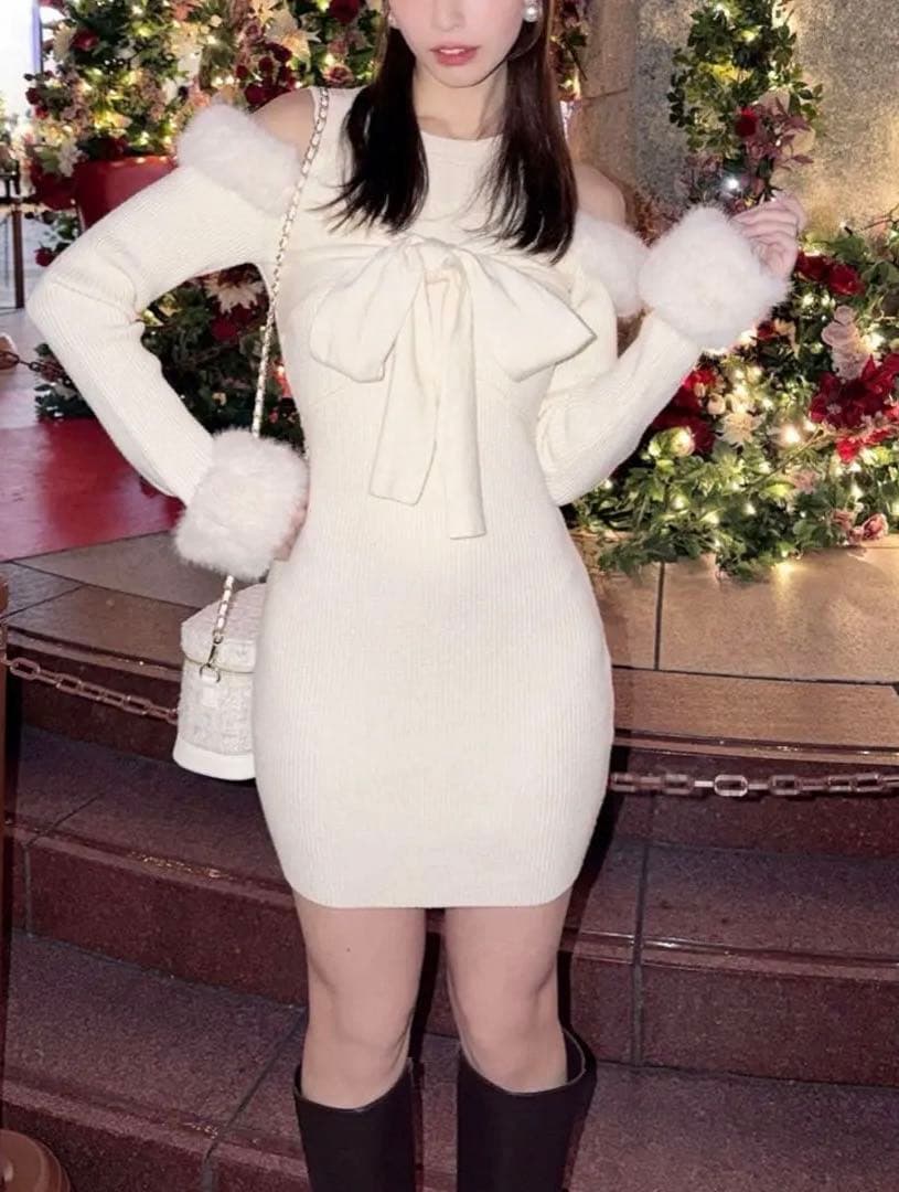 RESEXXY ポイントフェイクファーミニニットワンピース