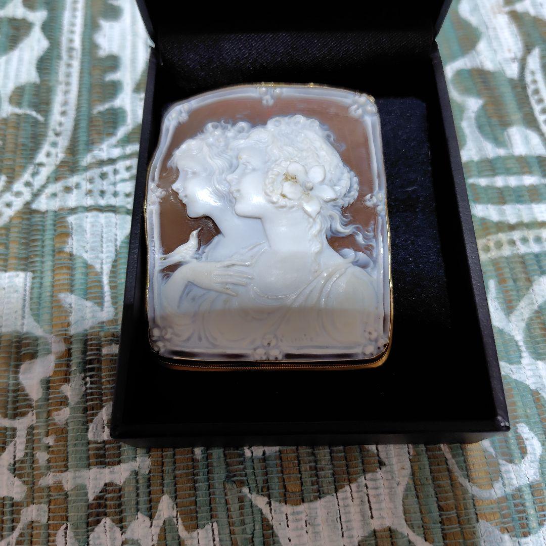 高級k18カメオ作家サイン入り　二人の女性の横顔