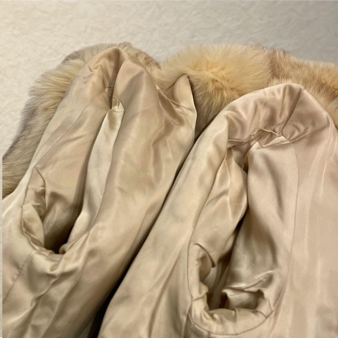 リアルファー 染めブルーフォックス ベージュ〜クリーム系 ハーフコート 13号