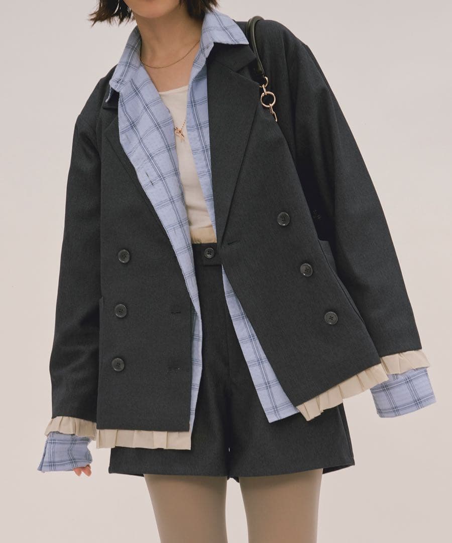 loin nuit フリルレイヤードデザインジャケットグレー