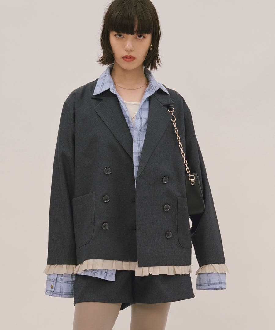 loin nuit フリルレイヤードデザインジャケットグレー