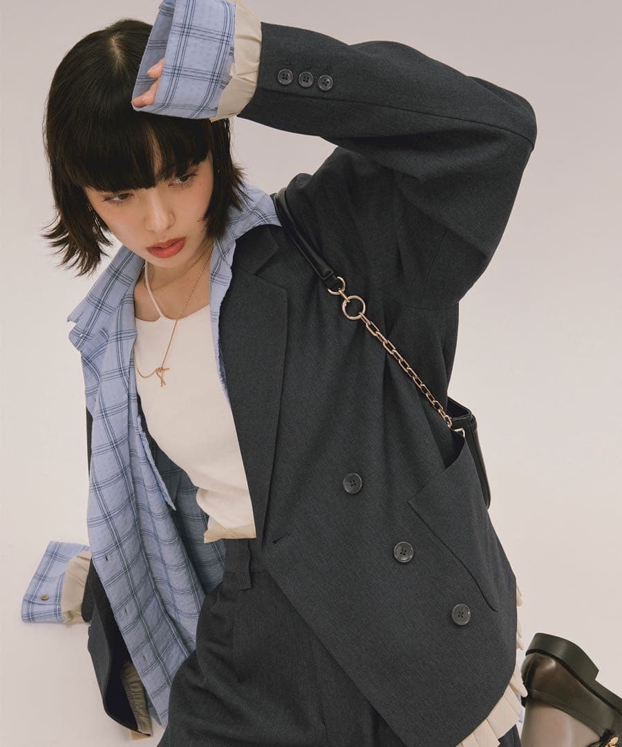 loin nuit フリルレイヤードデザインジャケットグレー