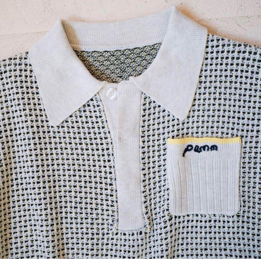 PAMM 寛大なインテリア柄メッシュニットポロ