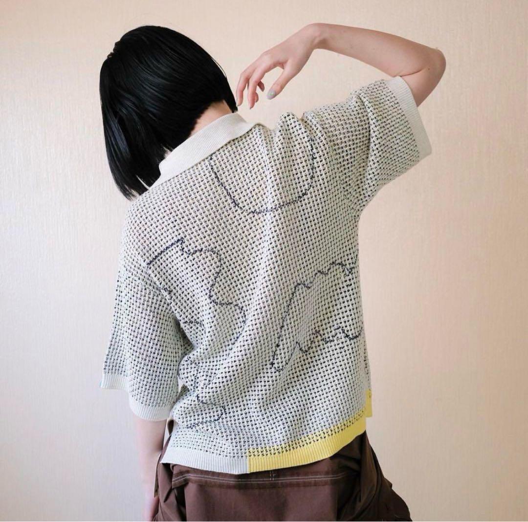 PAMM 寛大なインテリア柄メッシュニットポロ