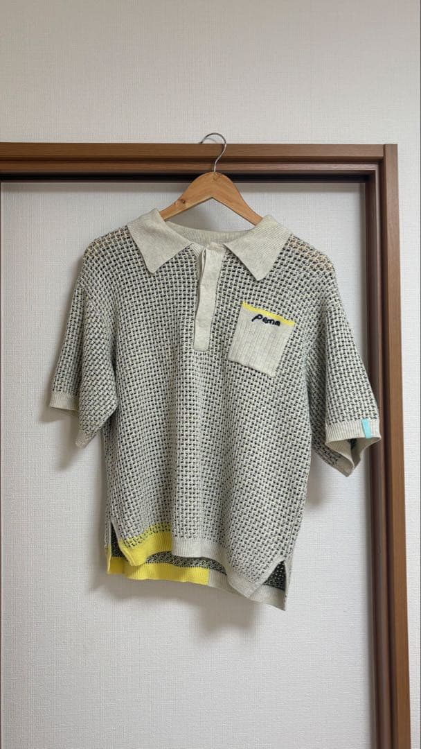 PAMM 寛大なインテリア柄メッシュニットポロ