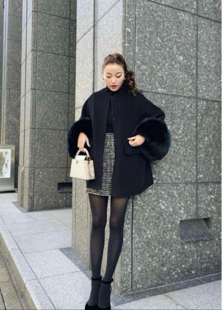 sheller シェリエ　ウールツイードドッキングドレス　黒