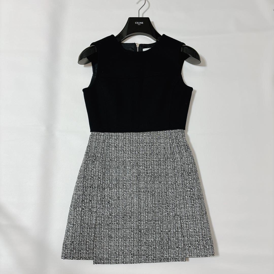 sheller シェリエ　ウールツイードドッキングドレス　黒