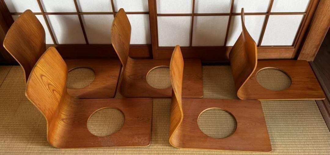 【 5脚セット】Tendo 天童木工 座椅子 藤森健次作 曲げ木 ケヤキ板目