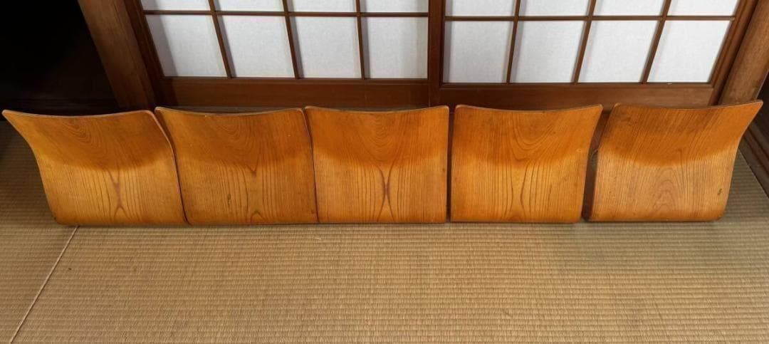 【 5脚セット】Tendo 天童木工 座椅子 藤森健次作 曲げ木 ケヤキ板目