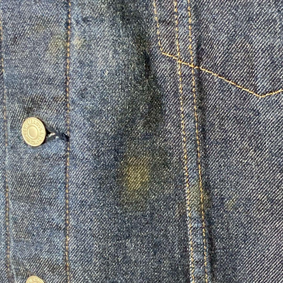 80's Levi's デニムジャケット　襟レザー　裏地ブランケット　短丈　M