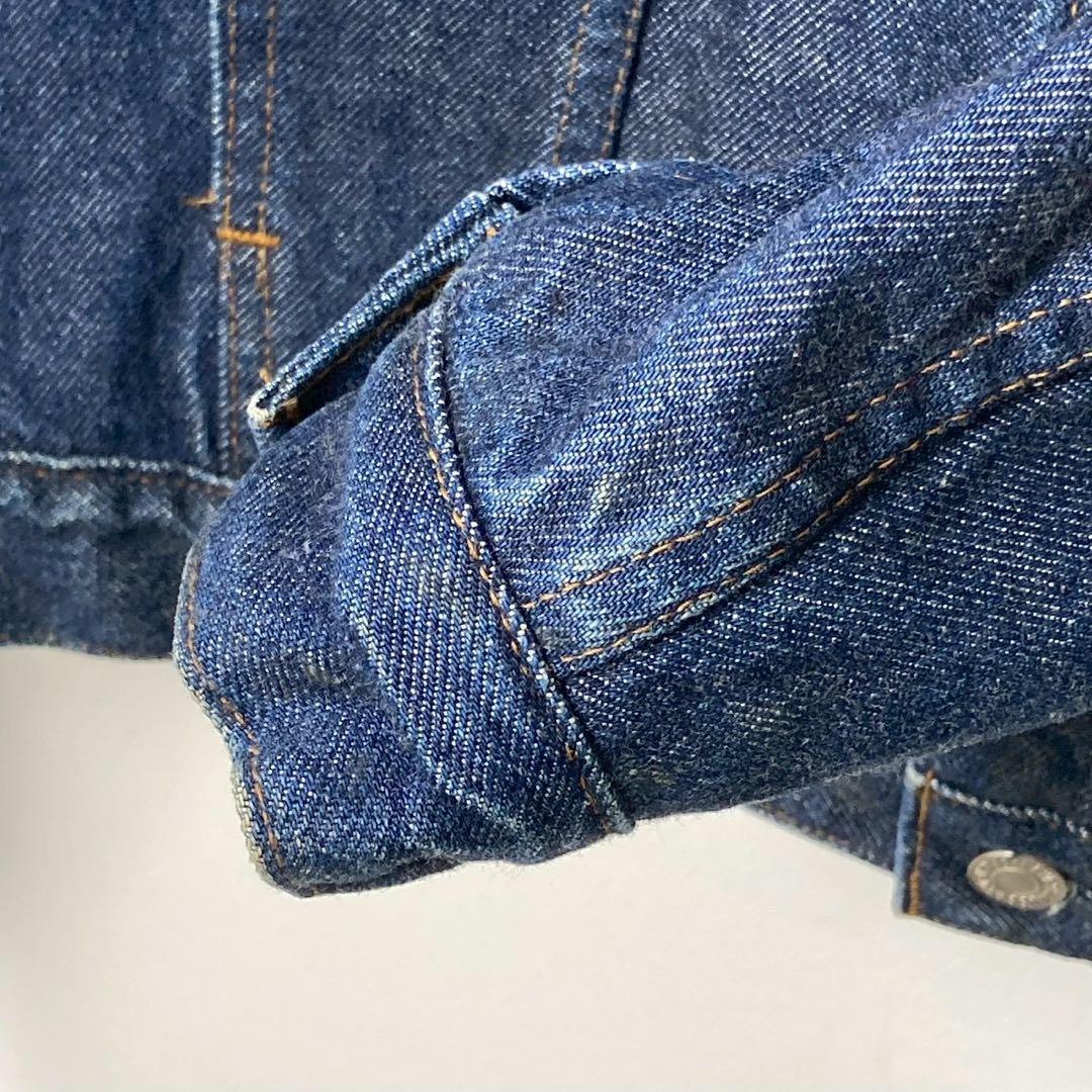 80's Levi's デニムジャケット　襟レザー　裏地ブランケット　短丈　M