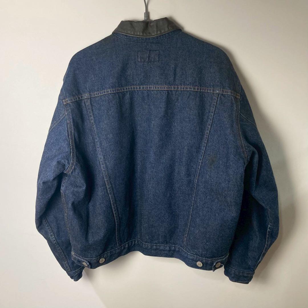 80's Levi's デニムジャケット　襟レザー　裏地ブランケット　短丈　M