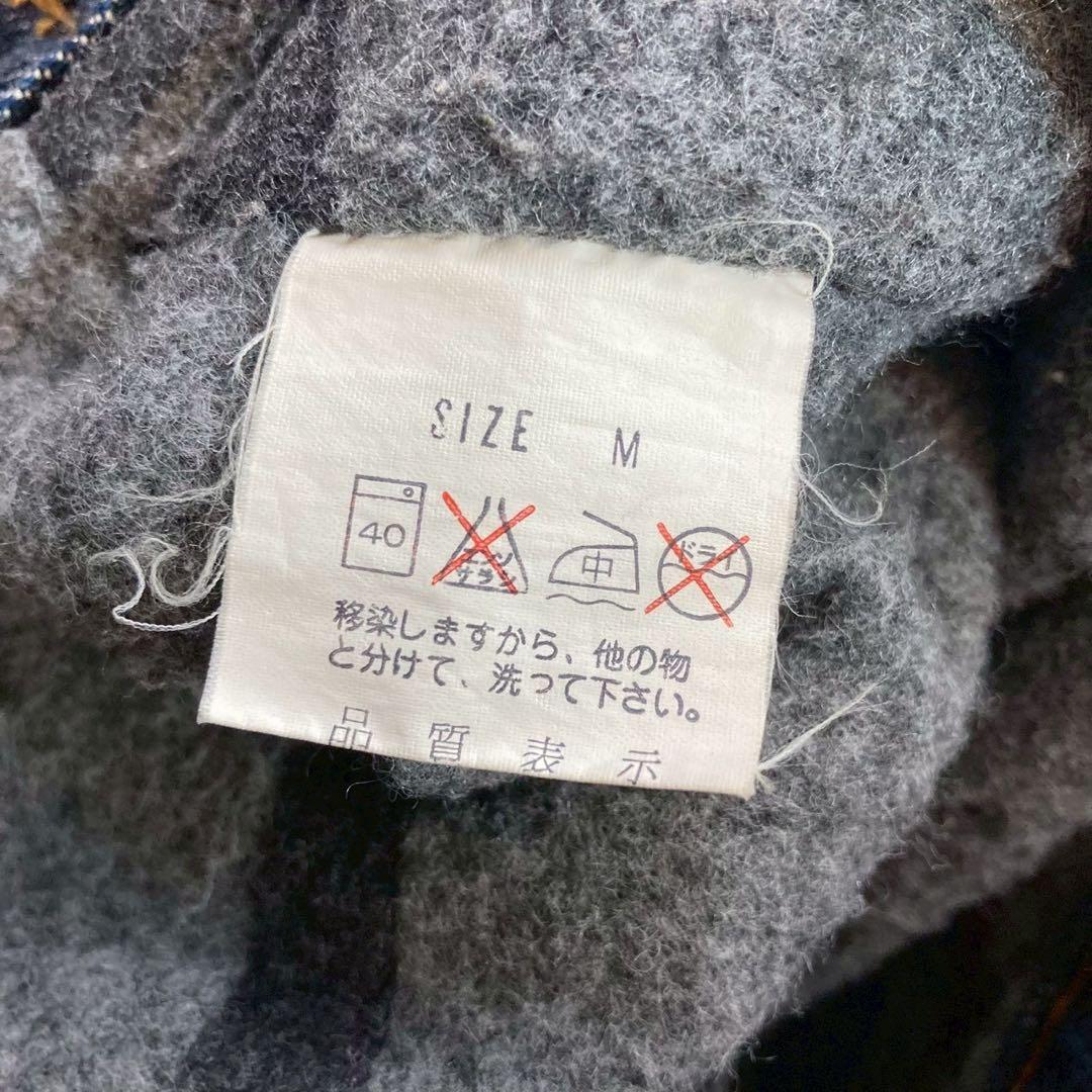 80's Levi's デニムジャケット　襟レザー　裏地ブランケット　短丈　M